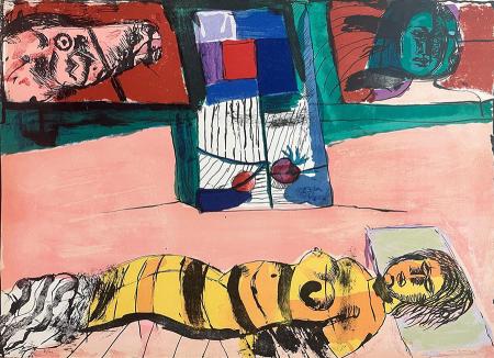 Art work by Bruno  Cassinari Figure  - lithography paper 